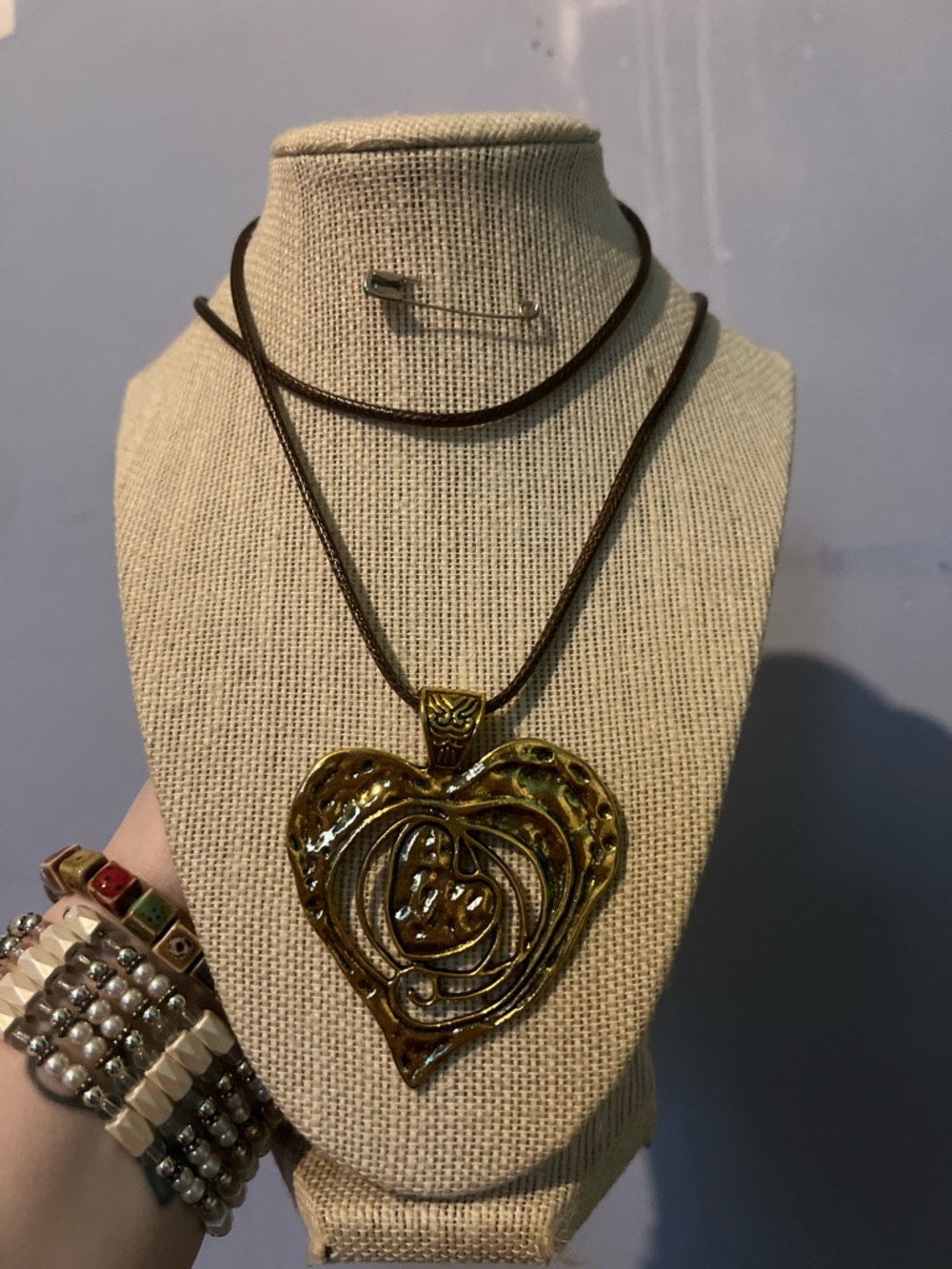 #77. Boho Heart Pendant Necklace in Olive Green